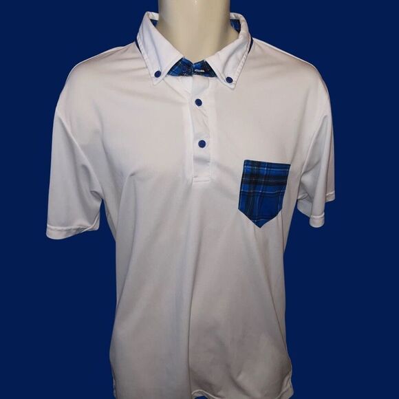 iliac Carlsbad Collar Blue Tartern White Short Sleeve Golf Polo Size Large #2 - Picture 3 of 7
